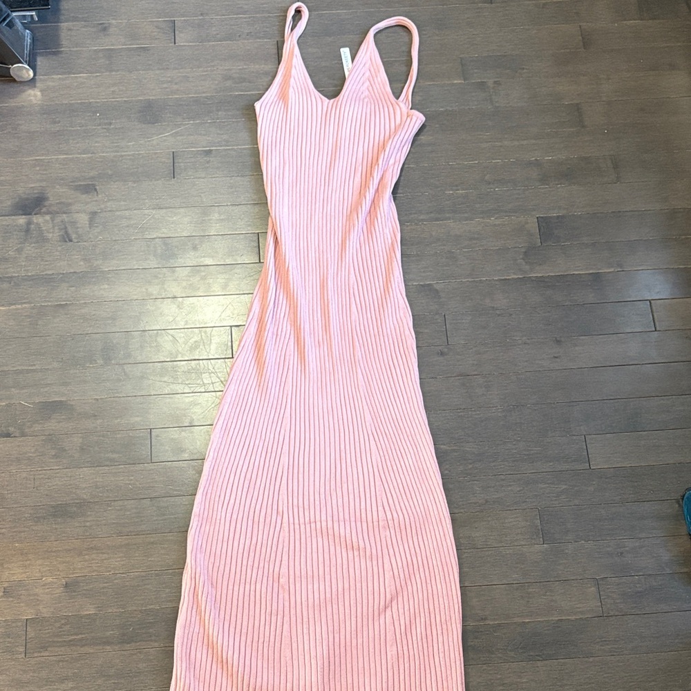 Merokeety Pink Bodycon Ribbed Maxi Dress Women’s L